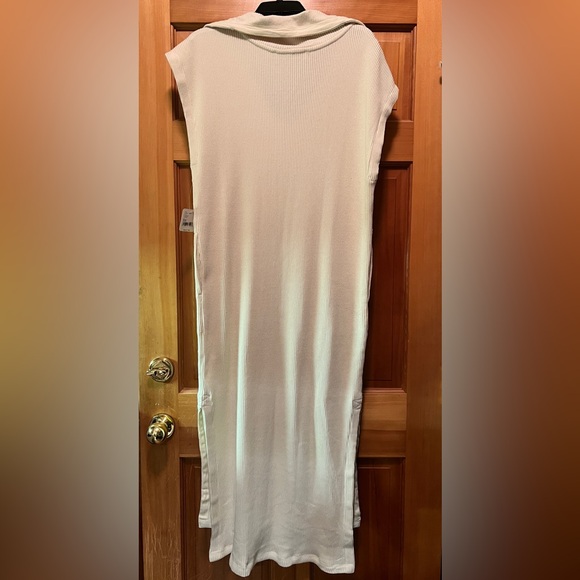 Free People Beach Ryan Ribbed Knit Midi Dress Slit Hem Relaxed Ivory Size XS - Picture 6 of 10